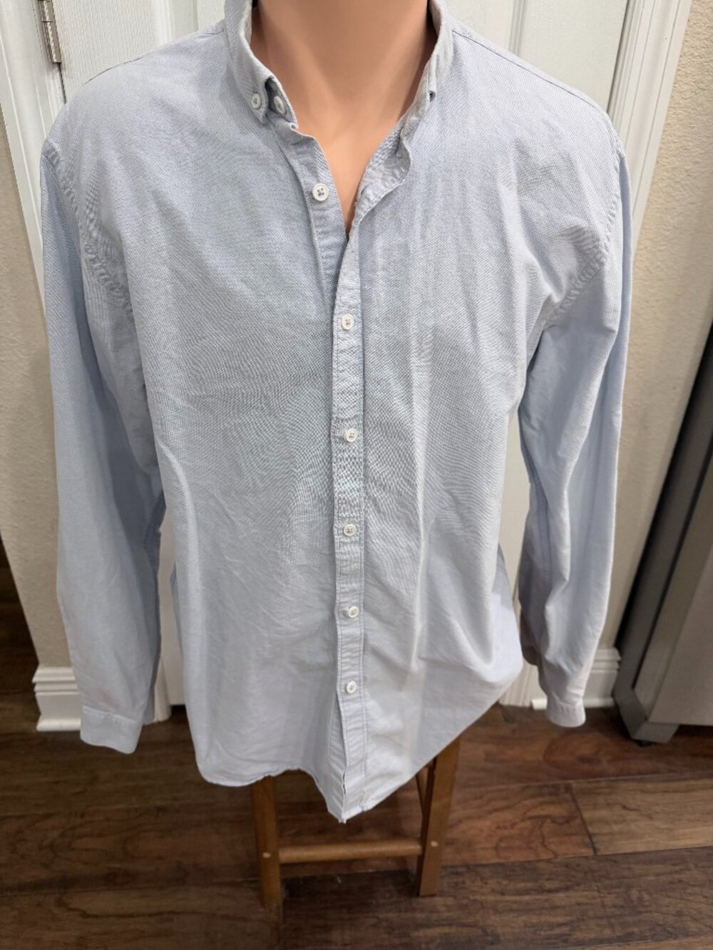 Zara Man Light Blue Oxford Button Down Shirt Slim Fit Size L 44
